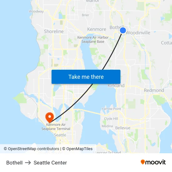 Bothell to Seattle Center map