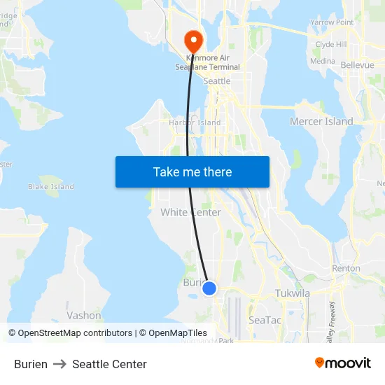 Burien to Seattle Center map