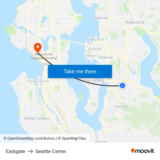 Eastgate to Seattle Center map