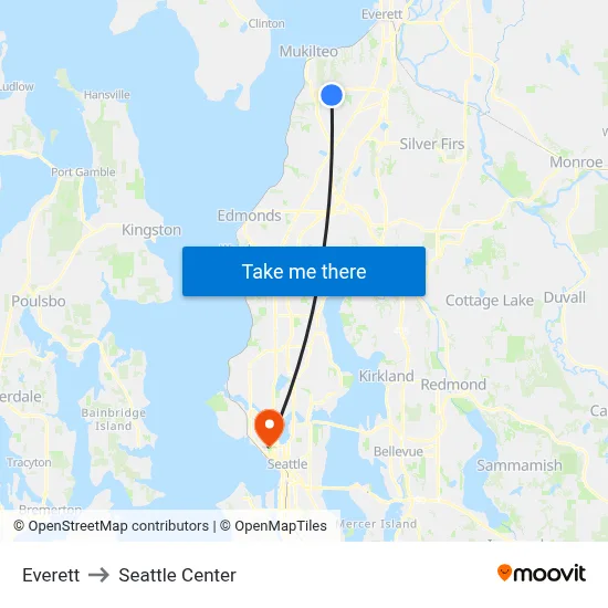 Everett to Seattle Center map
