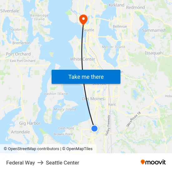 Federal Way to Seattle Center map
