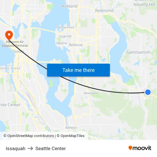 Issaquah to Seattle Center map