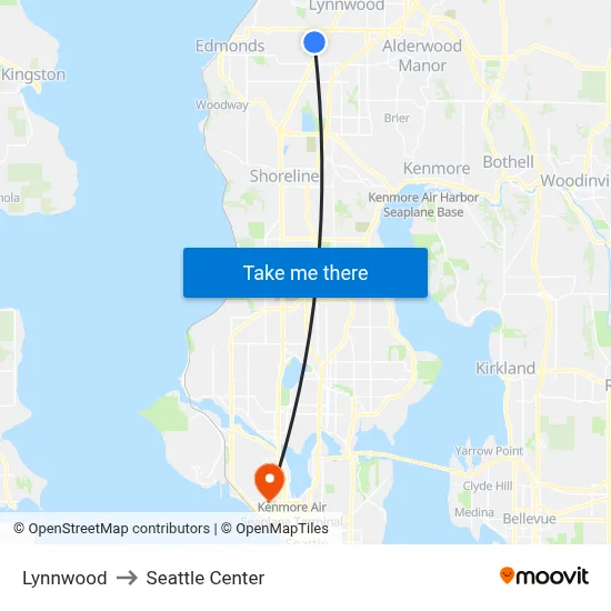 Lynnwood to Seattle Center map