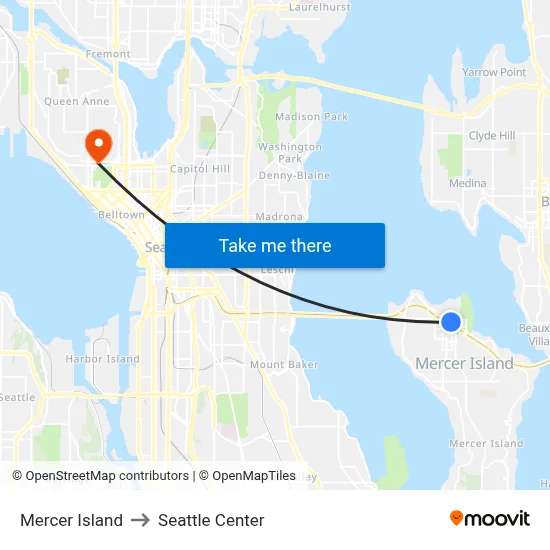 Mercer Island to Seattle Center map