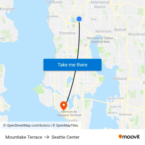 Mountlake Terrace to Seattle Center map