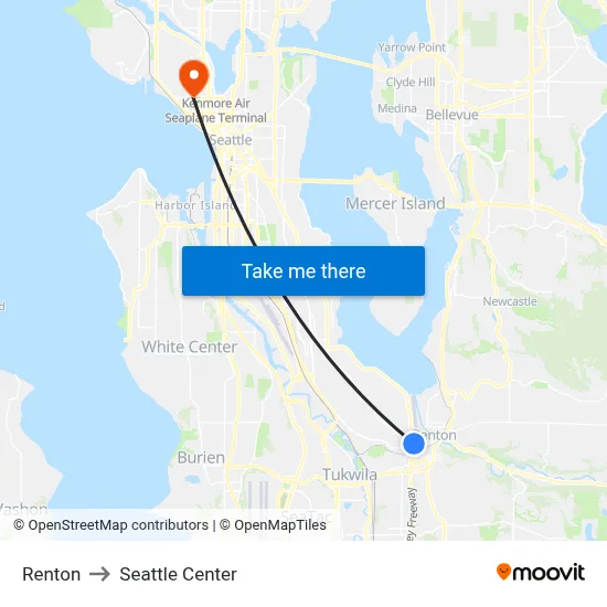 Renton to Seattle Center map