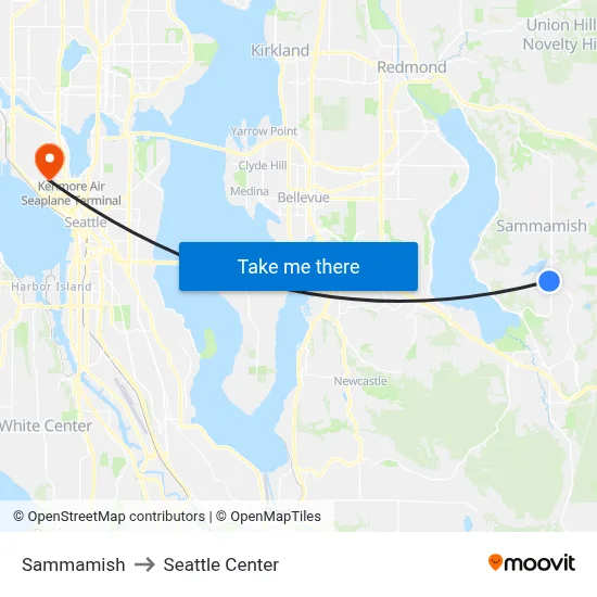 Sammamish to Seattle Center map