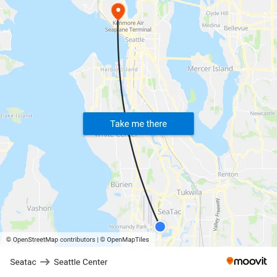 Seatac to Seattle Center map