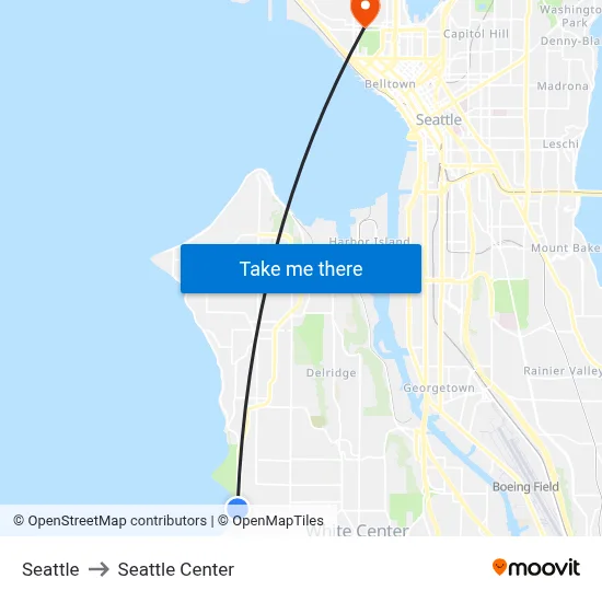 Seattle to Seattle Center map