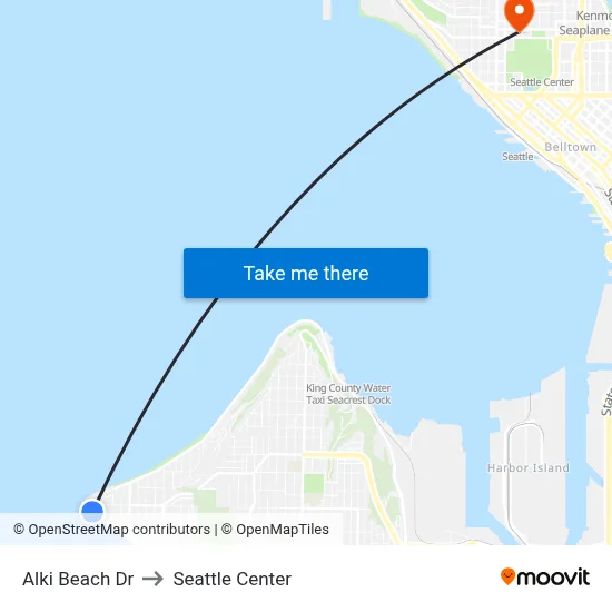 Alki Beach Dr to Seattle Center map