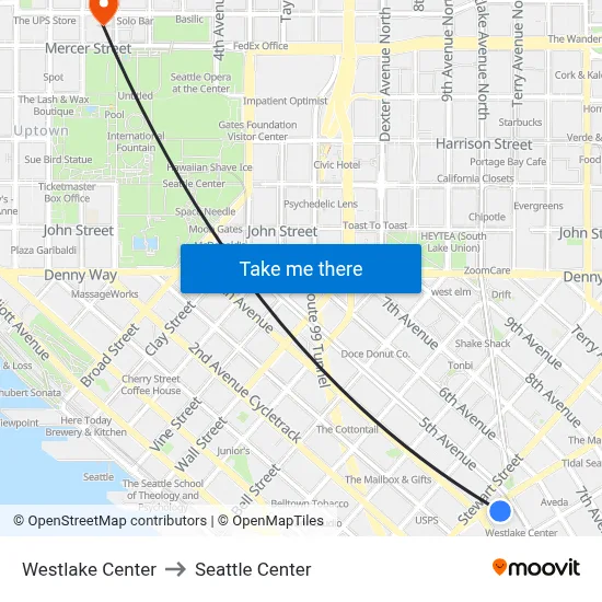 Westlake Center to Seattle Center map