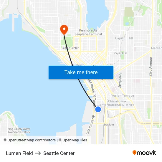 Lumen Field to Seattle Center map