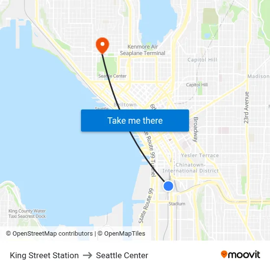 King Street Station to Seattle Center map