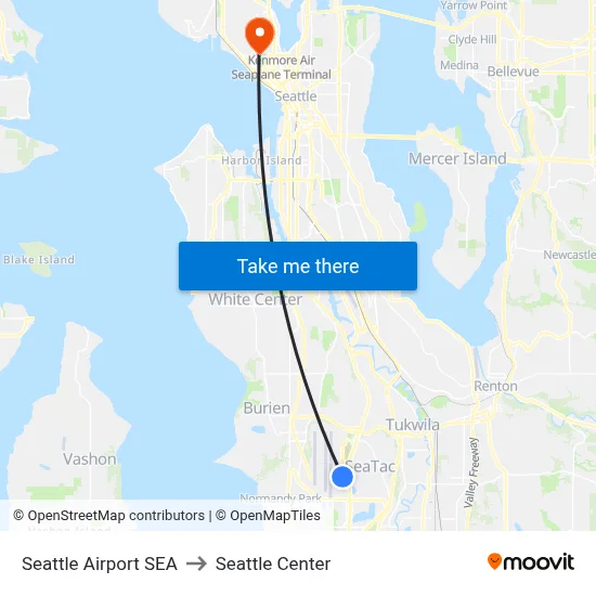 Seattle Airport SEA to Seattle Center map