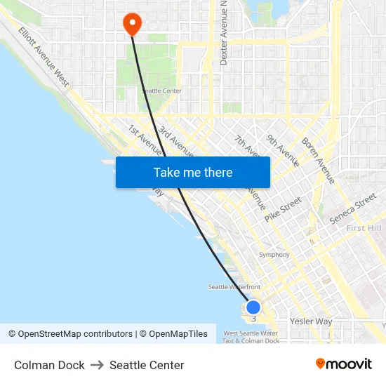 Colman Dock to Seattle Center map