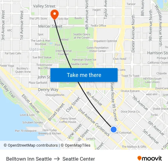Belltown Inn Seattle to Seattle Center map