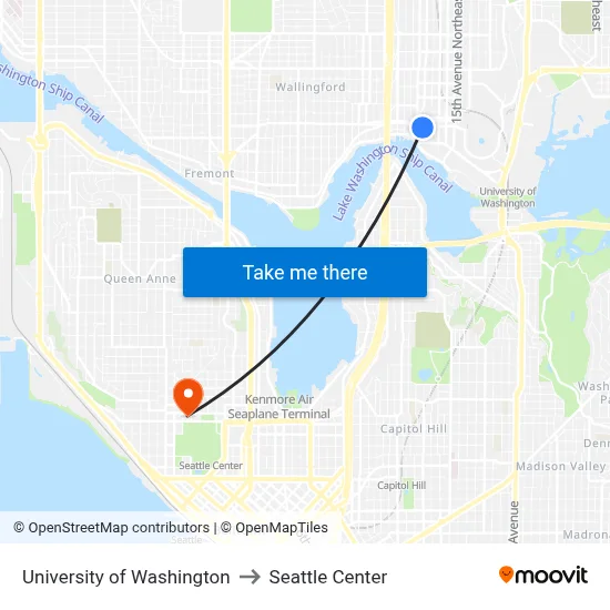University of Washington to Seattle Center map