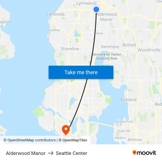 Alderwood Manor to Seattle Center map
