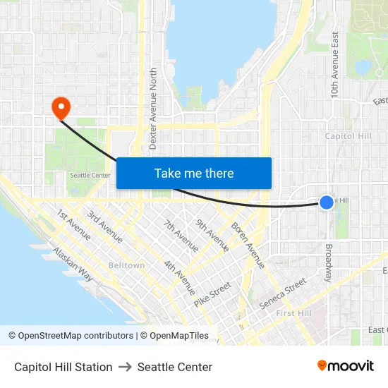 Capitol Hill Station to Seattle Center map