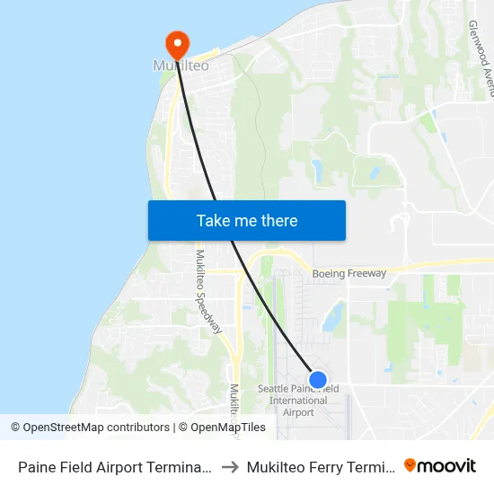 Paine Field Airport Terminal Eb to Mukilteo Ferry Terminal map