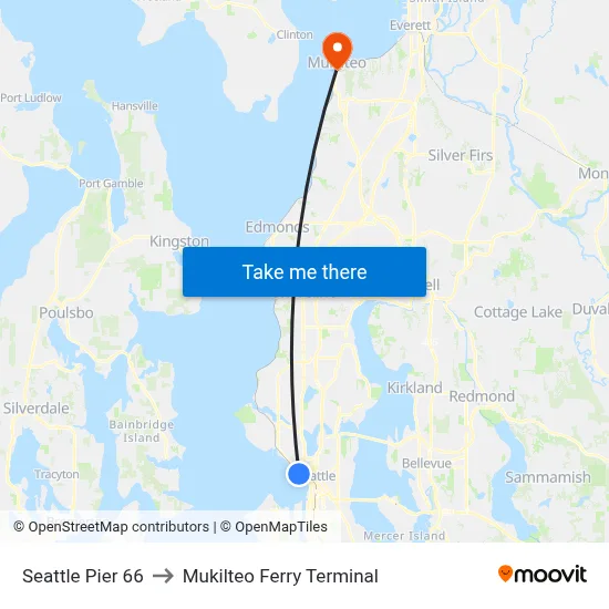Seattle Pier 66 to Mukilteo Ferry Terminal map