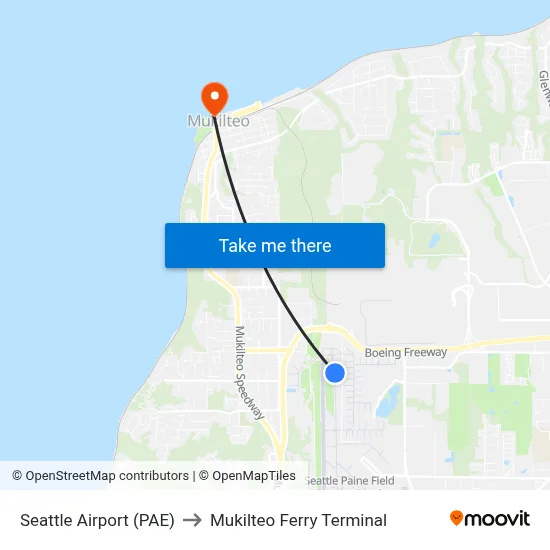 Seattle Airport (PAE) to Mukilteo Ferry Terminal map