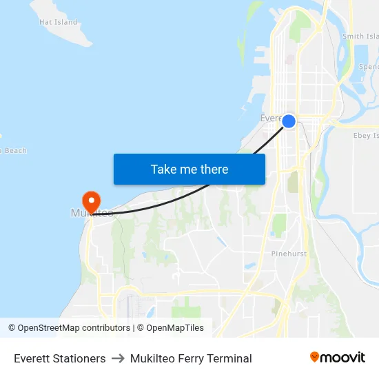 Everett Stationers to Mukilteo Ferry Terminal map