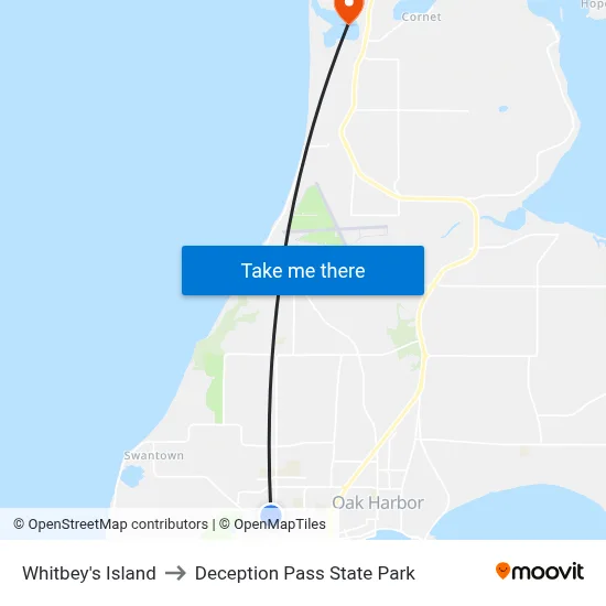 Whitbey's Island to Deception Pass State Park map