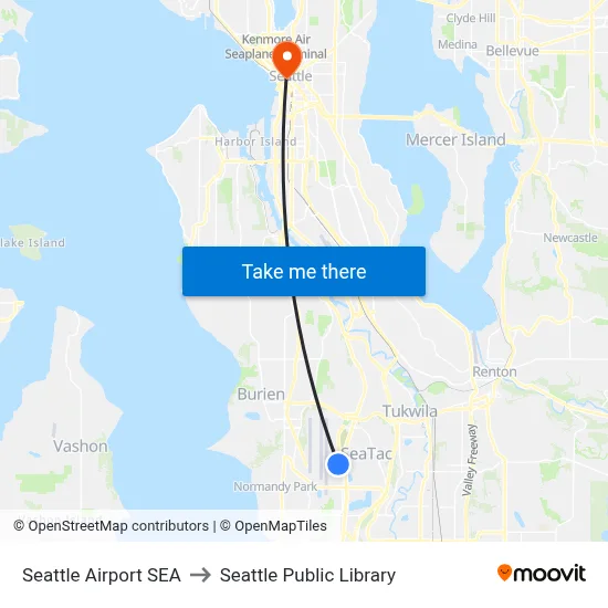 Seattle Airport SEA to Seattle Public Library map