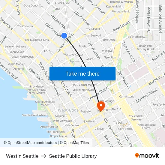 Westin Seattle to Seattle Public Library map