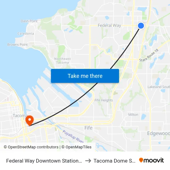 Federal Way Downtown Station - Bay 13 to Tacoma Dome Station map