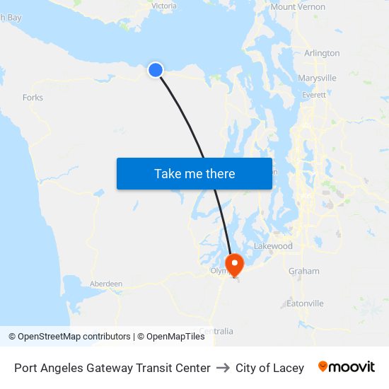 Port Angeles Gateway Transit Center to City of Lacey map