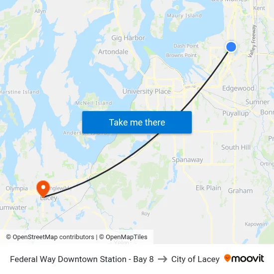 Federal Way Downtown Station - Bay 8 to City of Lacey map