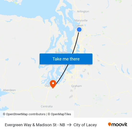 Evergreen Way & Madison St - NB to City of Lacey map