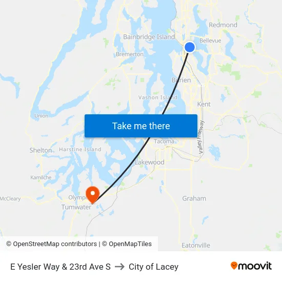 E Yesler Way & 23rd Ave S to City of Lacey map