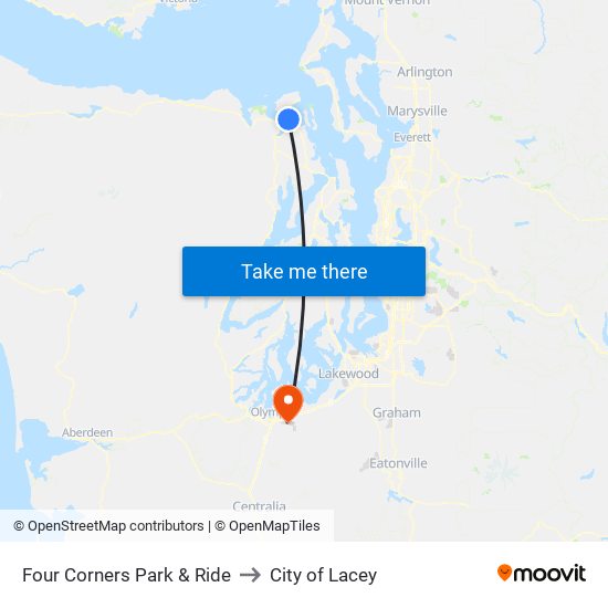 Four Corners Park & Ride to City of Lacey map