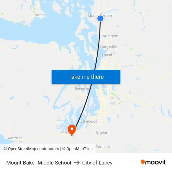Mount Baker Middle School to City of Lacey map