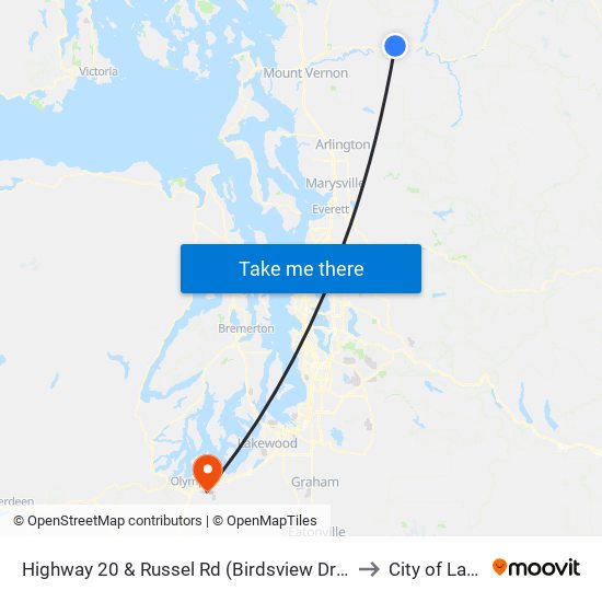 Highway 20 & Russel Rd (Birdsview Drive In) to City of Lacey map