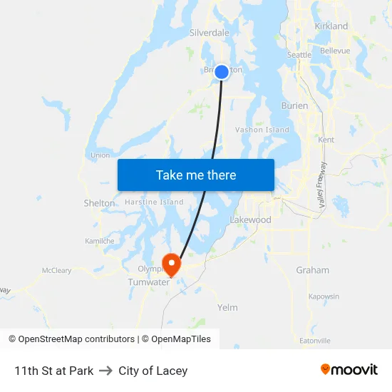 11th St at Park to City of Lacey map