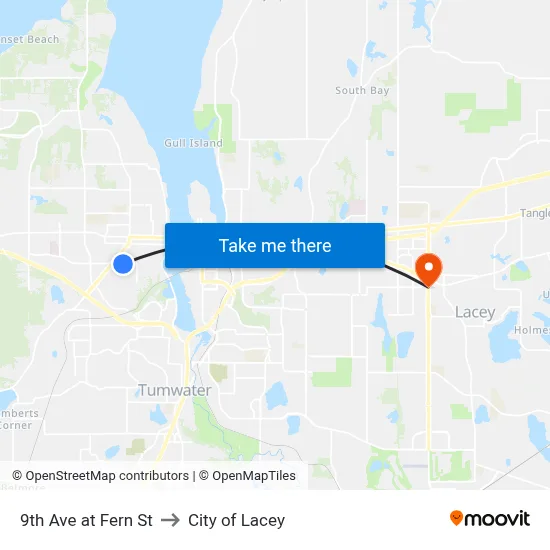 9th Ave at Fern St to City of Lacey map