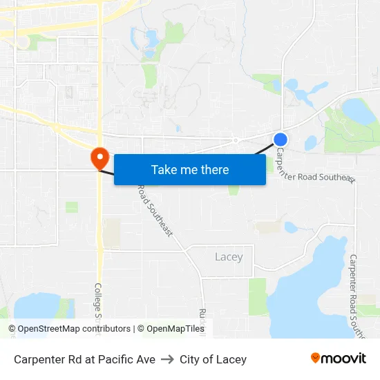 Carpenter Rd at Pacific Ave to City of Lacey map