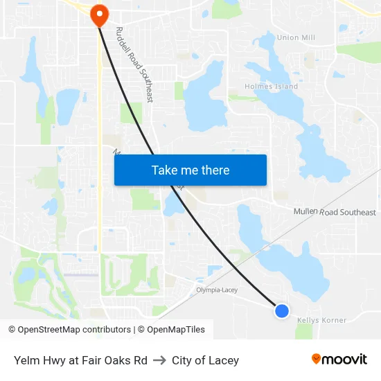 Yelm Hwy at Fair Oaks Rd to City of Lacey map