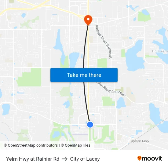 Yelm Hwy at Rainier Rd to City of Lacey map