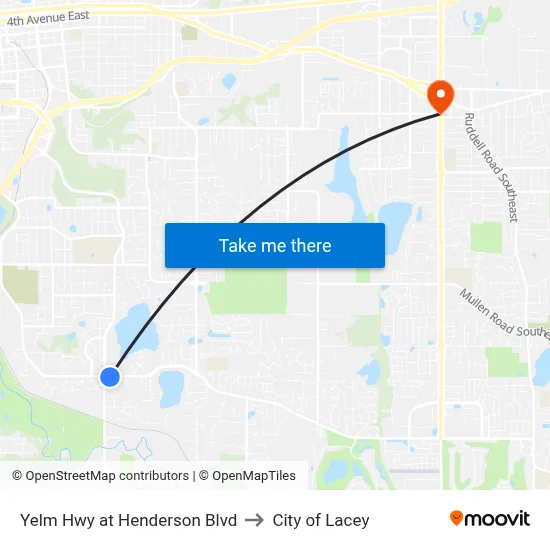 Yelm Hwy at Henderson Blvd to City of Lacey map