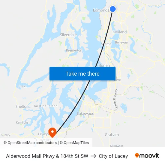 Alderwood Mall Pkwy & 184th St SW to City of Lacey map