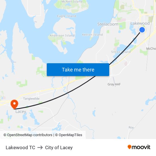 Lakewood TC to City of Lacey map