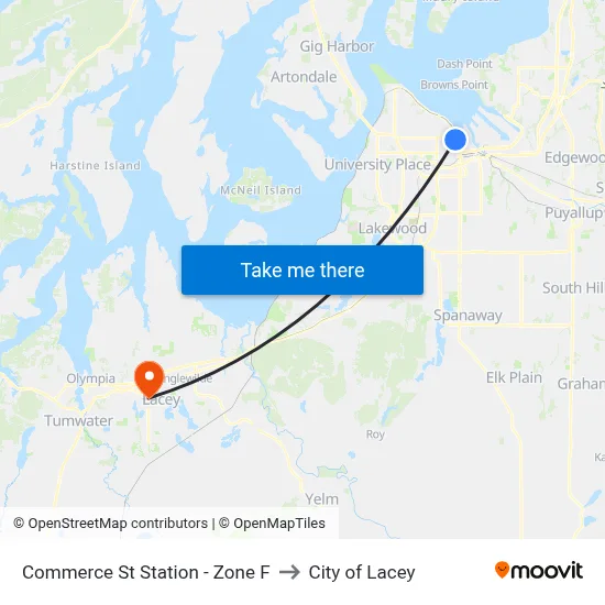 Commerce St Station - Zone F to City of Lacey map