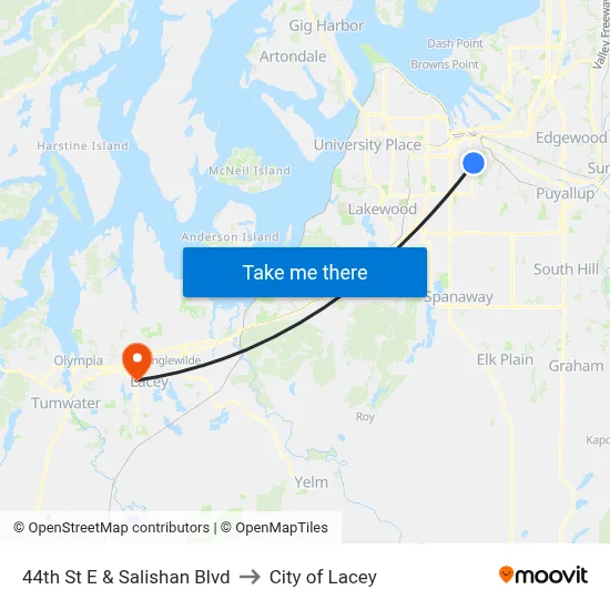 44th St E & Salishan Blvd to City of Lacey map