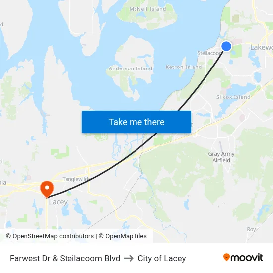 Farwest Dr & Steilacoom Blvd to City of Lacey map