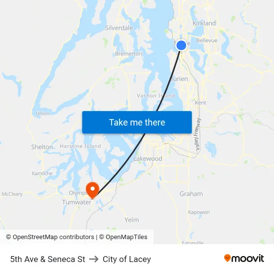 5th Ave & Seneca St to City of Lacey map